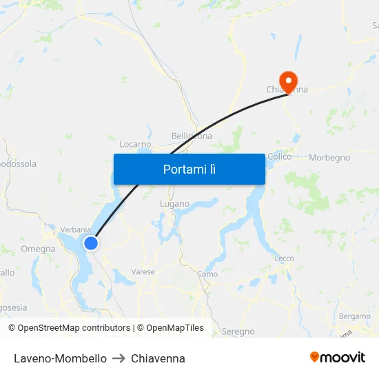 Laveno-Mombello to Chiavenna map