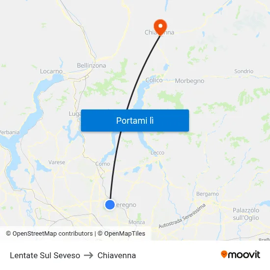 Lentate Sul Seveso to Chiavenna map