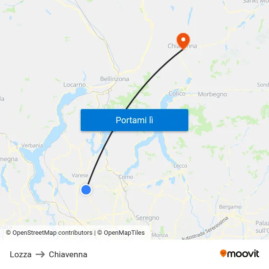 Lozza to Chiavenna map