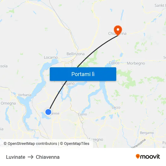 Luvinate to Chiavenna map