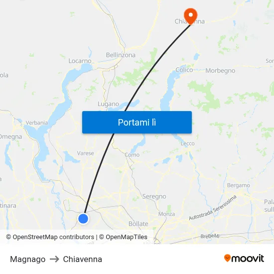 Magnago to Chiavenna map