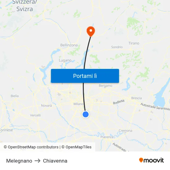 Melegnano to Chiavenna map