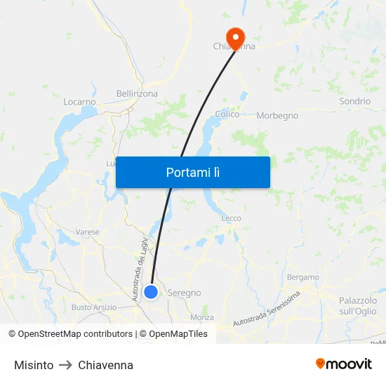 Misinto to Chiavenna map