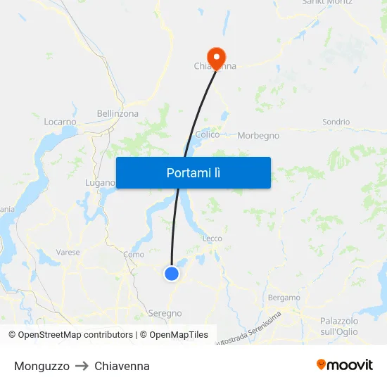 Monguzzo to Chiavenna map