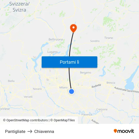 Pantigliate to Chiavenna map