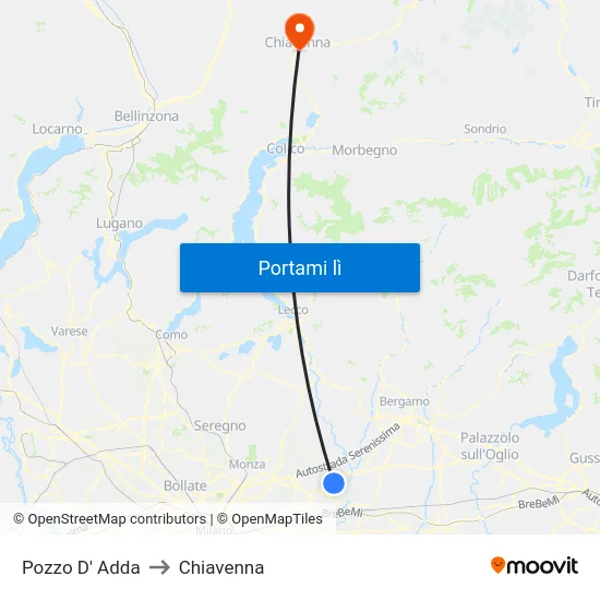 Pozzo D' Adda to Chiavenna map