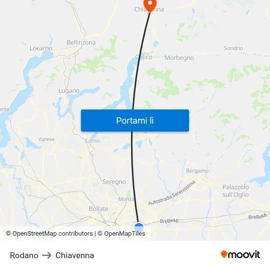 Rodano to Chiavenna map