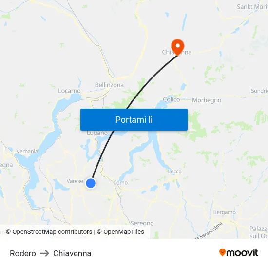 Rodero to Chiavenna map