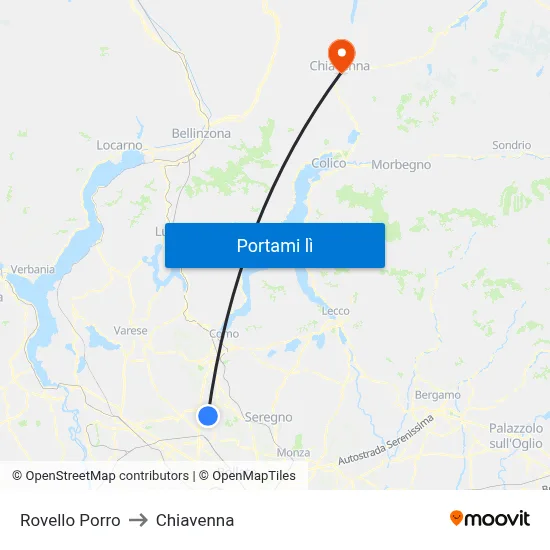 Rovello Porro to Chiavenna map