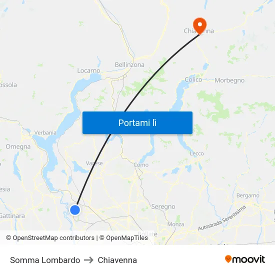 Somma Lombardo to Chiavenna map