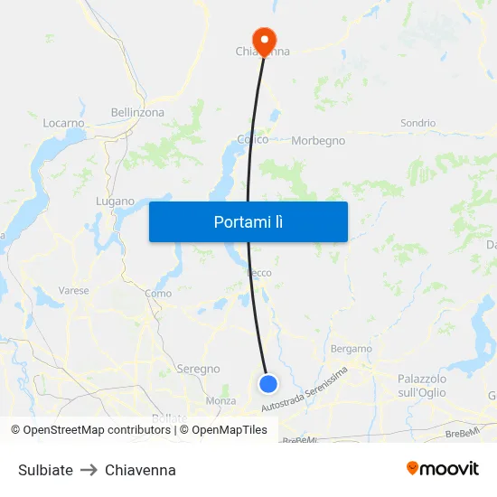 Sulbiate to Chiavenna map