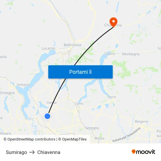 Sumirago to Chiavenna map