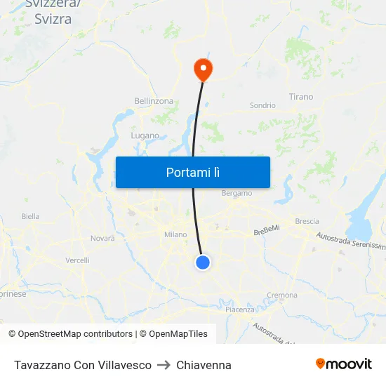Tavazzano Con Villavesco to Chiavenna map