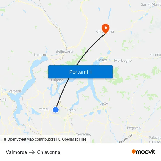 Valmorea to Chiavenna map