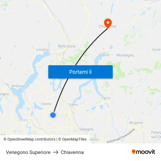 Venegono Superiore to Chiavenna map