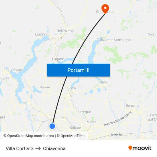 Villa Cortese to Chiavenna map