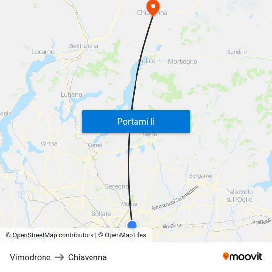 Vimodrone to Chiavenna map
