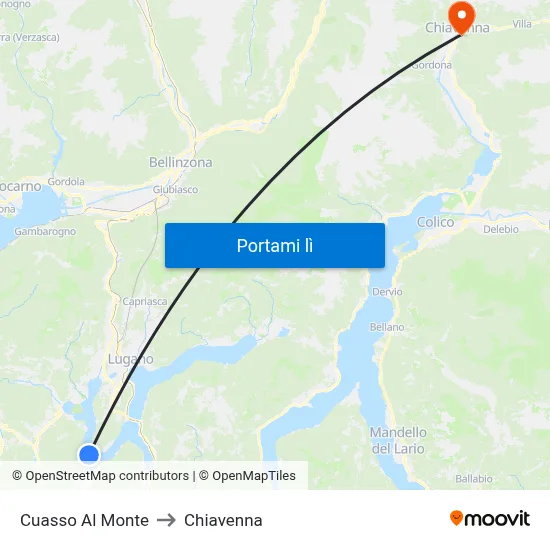 Cuasso Al Monte to Chiavenna map