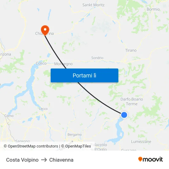 Costa Volpino to Chiavenna map