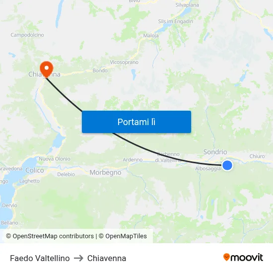 Faedo Valtellino to Chiavenna map
