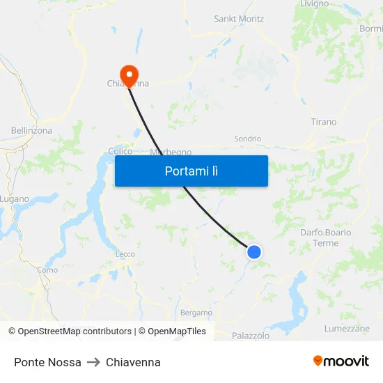 Ponte Nossa to Chiavenna map