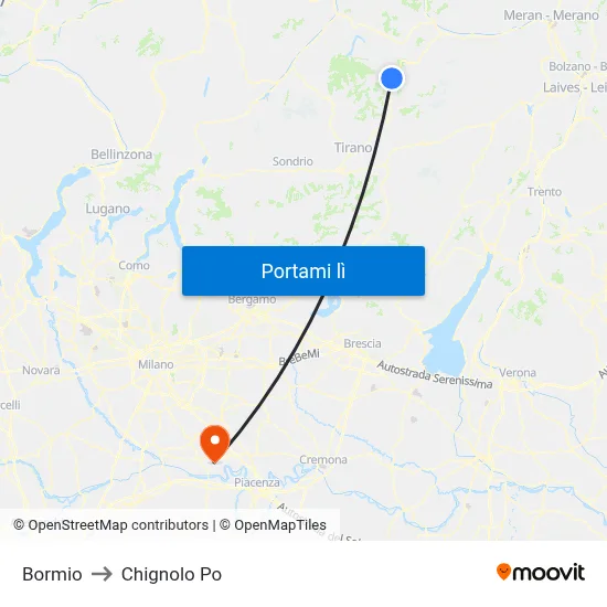 Bormio to Chignolo Po map