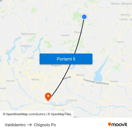 Valdidentro to Chignolo Po map