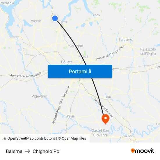 Balerna to Chignolo Po map