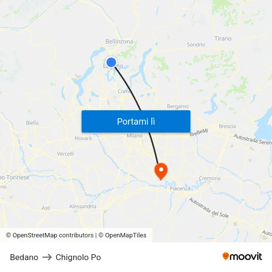 Bedano to Chignolo Po map