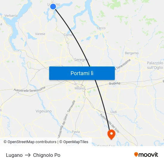 Lugano to Chignolo Po map