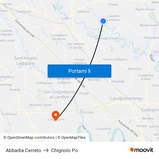 Abbadia Cerreto to Chignolo Po map