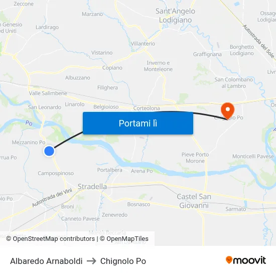 Albaredo Arnaboldi to Chignolo Po map