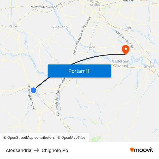 Alessandria to Chignolo Po map