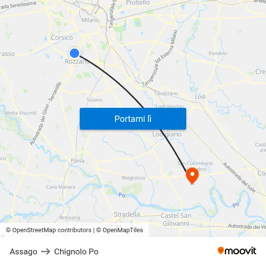 Assago to Chignolo Po map