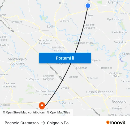 Bagnolo Cremasco to Chignolo Po map