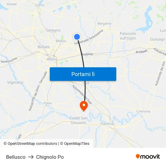 Bellusco to Chignolo Po map