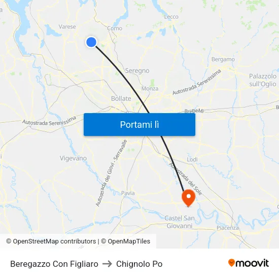 Beregazzo Con Figliaro to Chignolo Po map