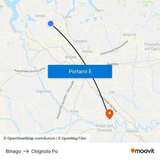 Binago to Chignolo Po map