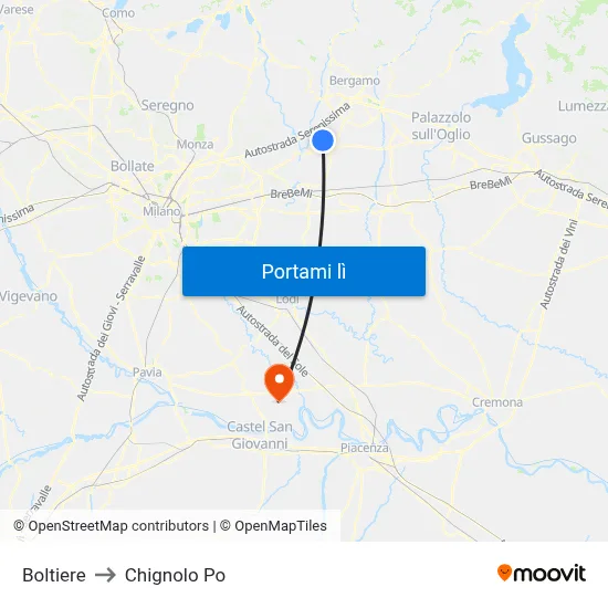 Boltiere to Chignolo Po map