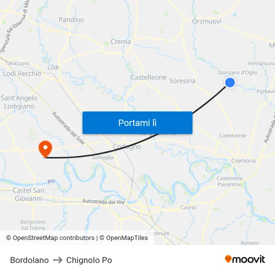 Bordolano to Chignolo Po map