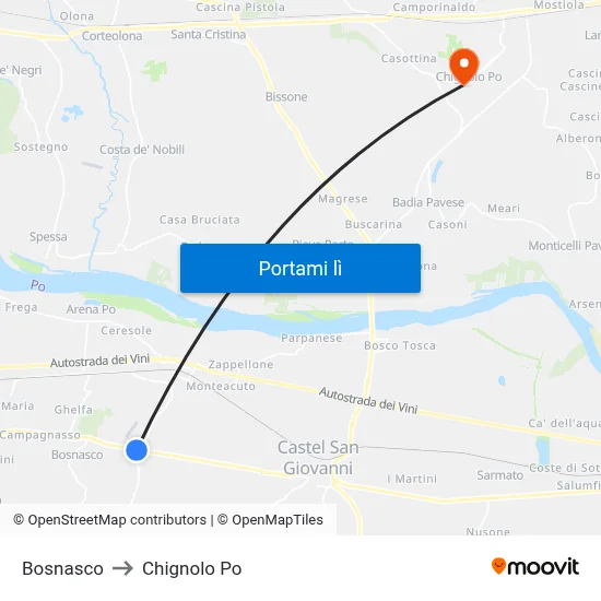 Bosnasco to Chignolo Po map