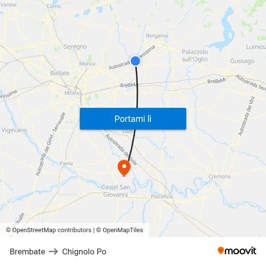 Brembate to Chignolo Po map