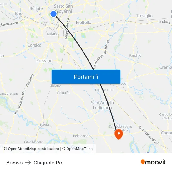 Bresso to Chignolo Po map