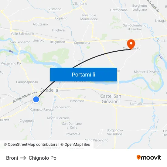 Broni to Chignolo Po map