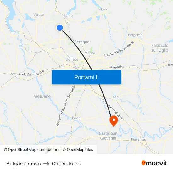 Bulgarograsso to Chignolo Po map