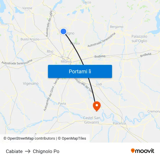 Cabiate to Chignolo Po map
