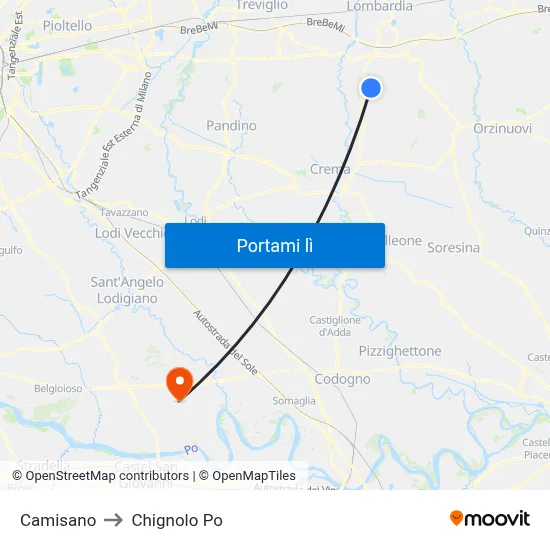 Camisano to Chignolo Po map
