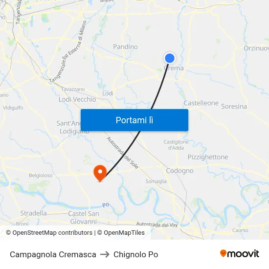 Campagnola Cremasca to Chignolo Po map