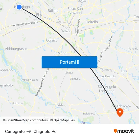 Canegrate to Chignolo Po map