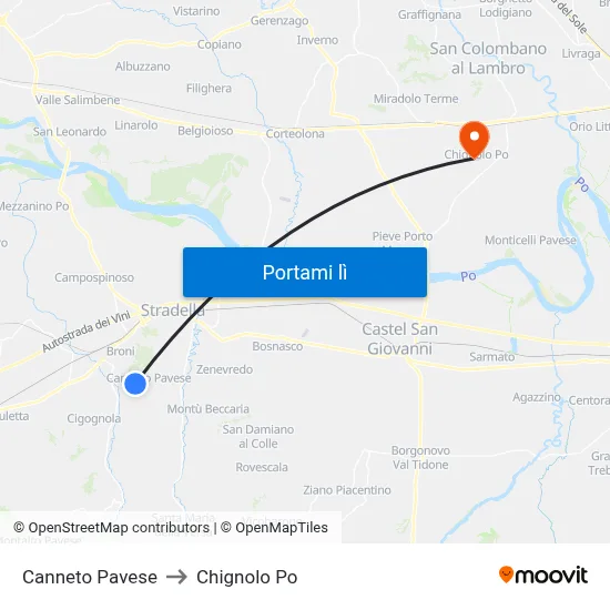 Canneto Pavese to Chignolo Po map